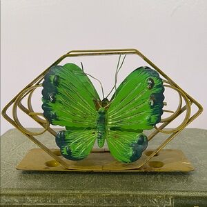Green Butterfly Metal Napkin Holder - Decorative Home Art vintage